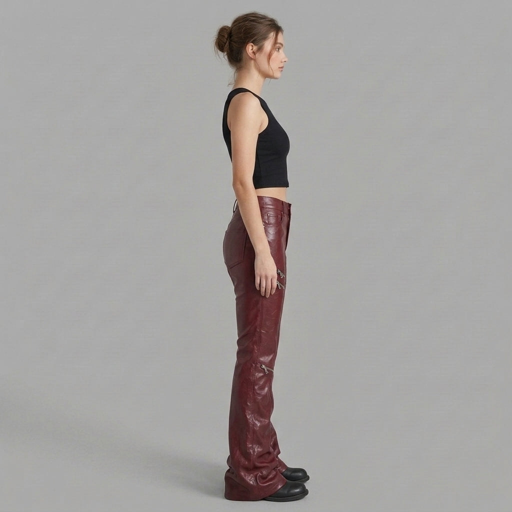 Women's Red Leather Pant