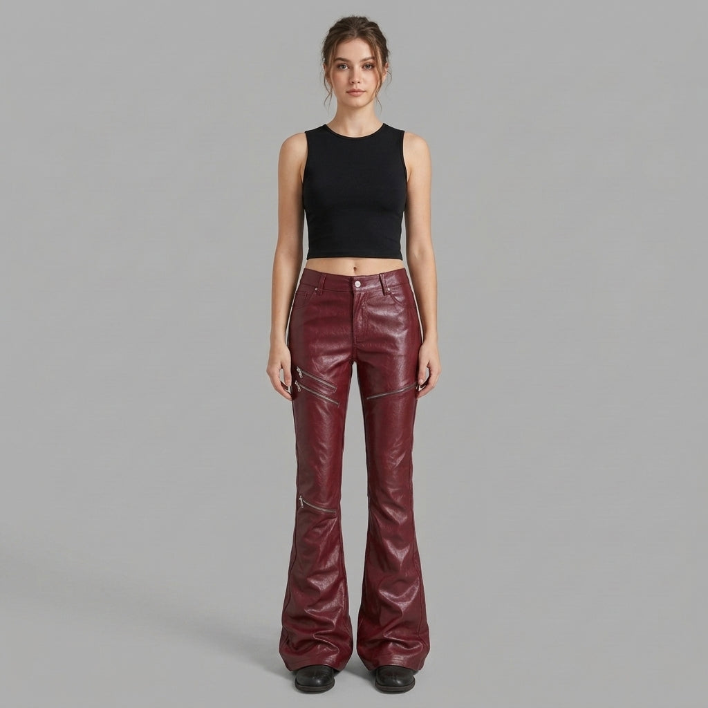 Women's Red Leather Pant