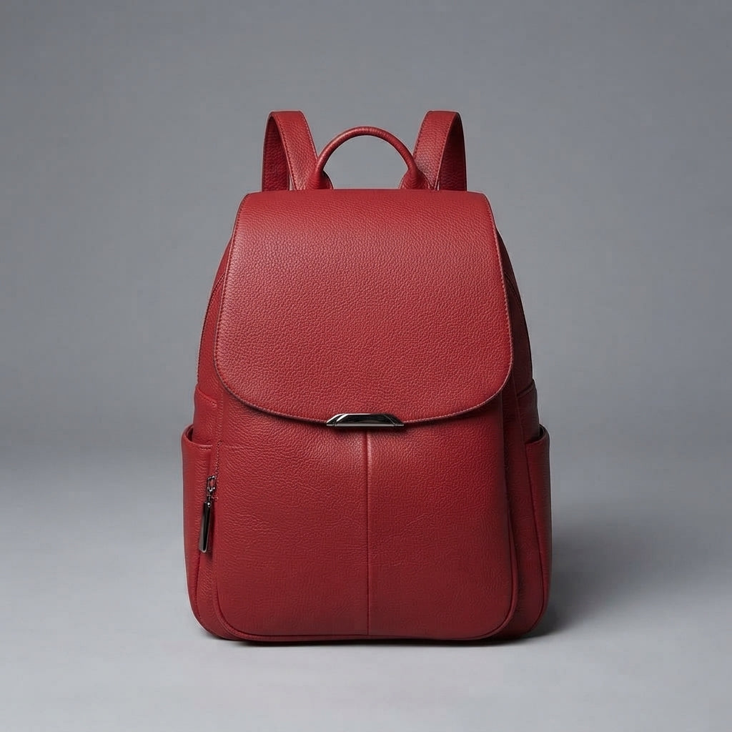 Women's Red Leather Backpack