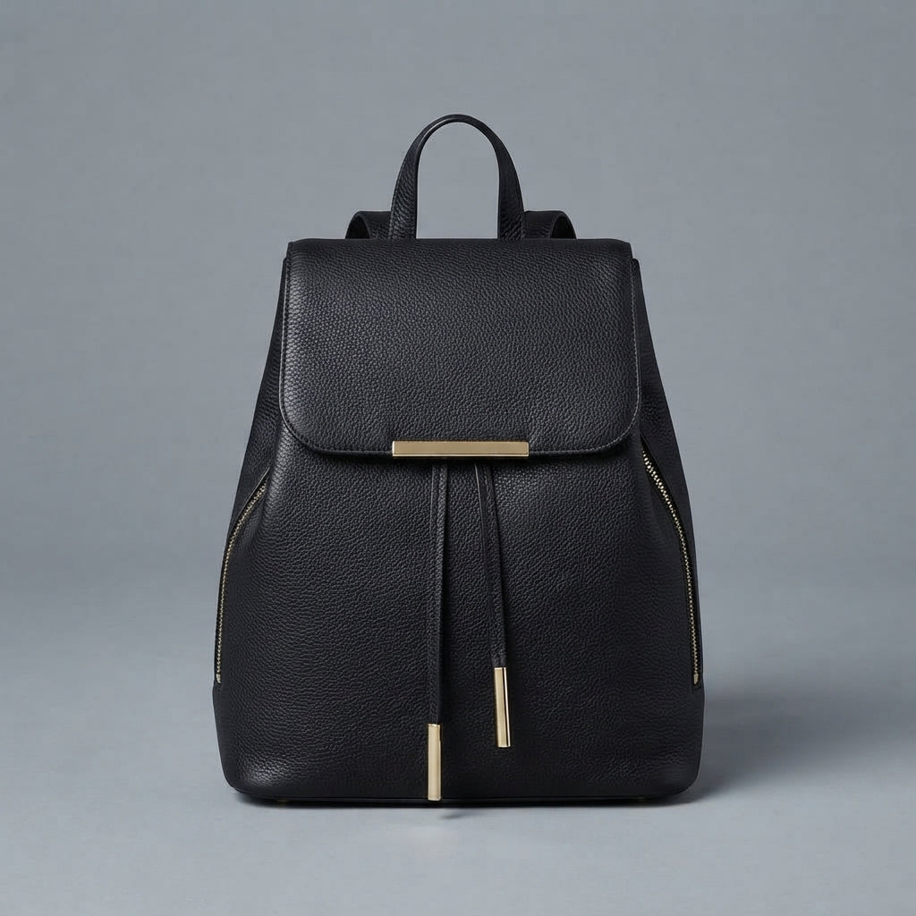Women's Black Leather Backpack