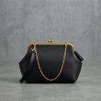 Women's Black  Leather Shoulder Bag with golden chain