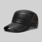 Men's Black Genuine Leather Winter Beret Hat