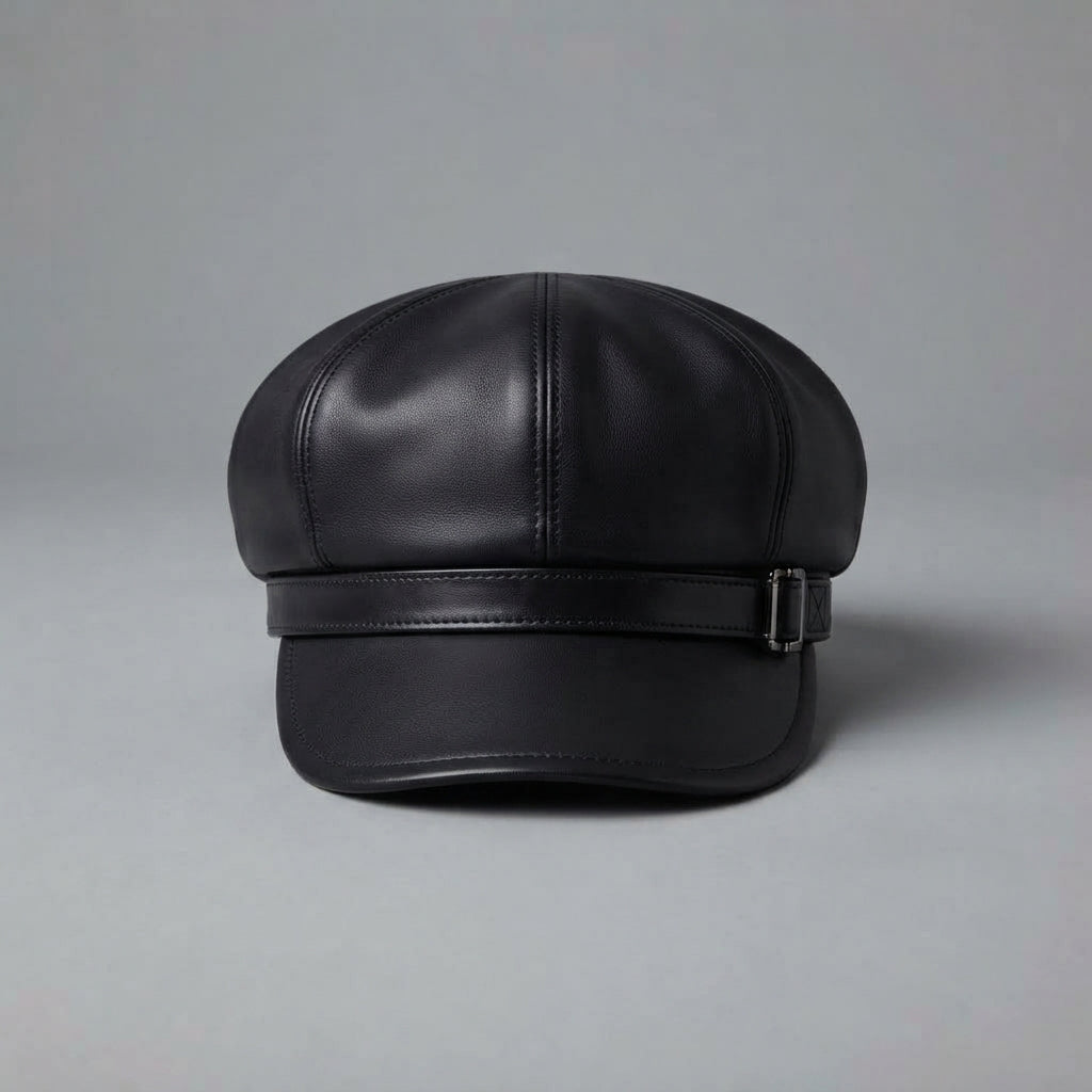 Women's Black  Leather Cap