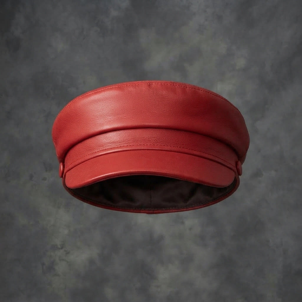 Women's Red Leather Cap