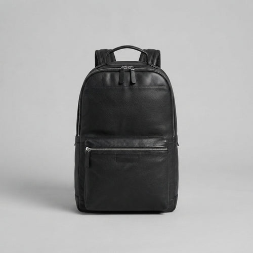 Black Walker Cow Leather Backpack - Leather Outlet