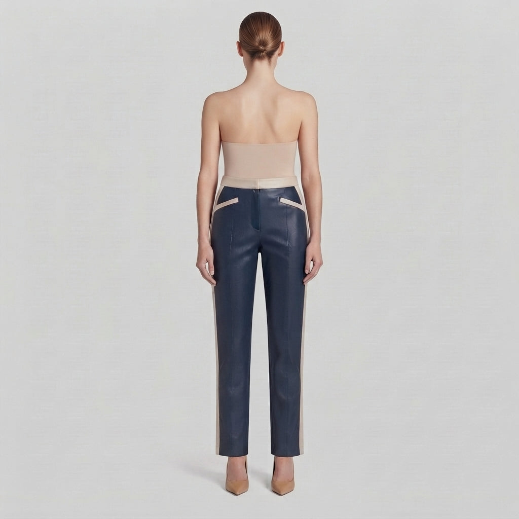 Women's Blue Leather Pant