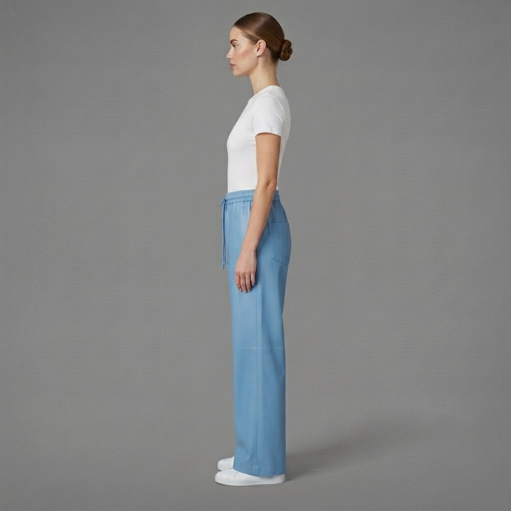 Women's Blue Leather Pant