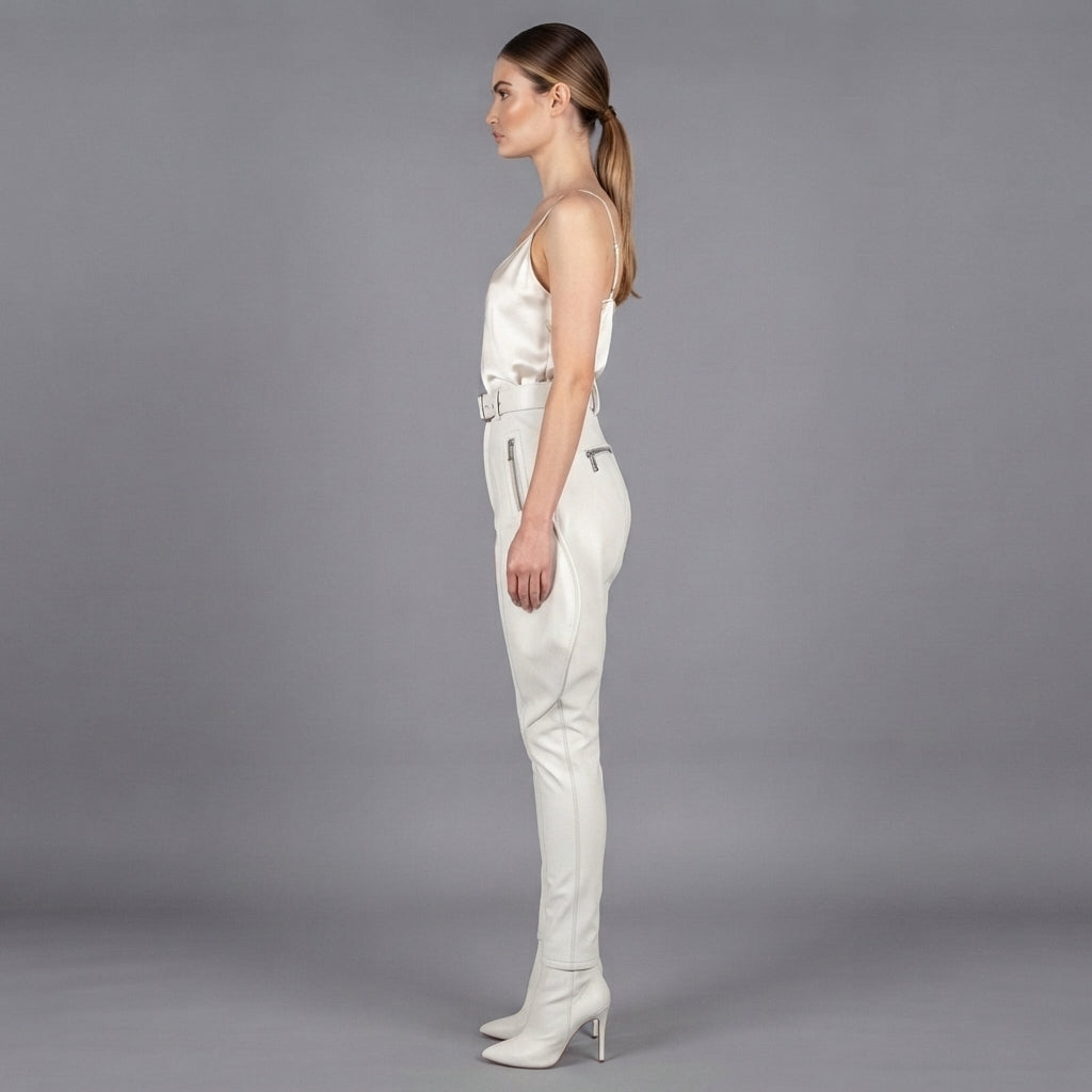 Women's White Leather Pant