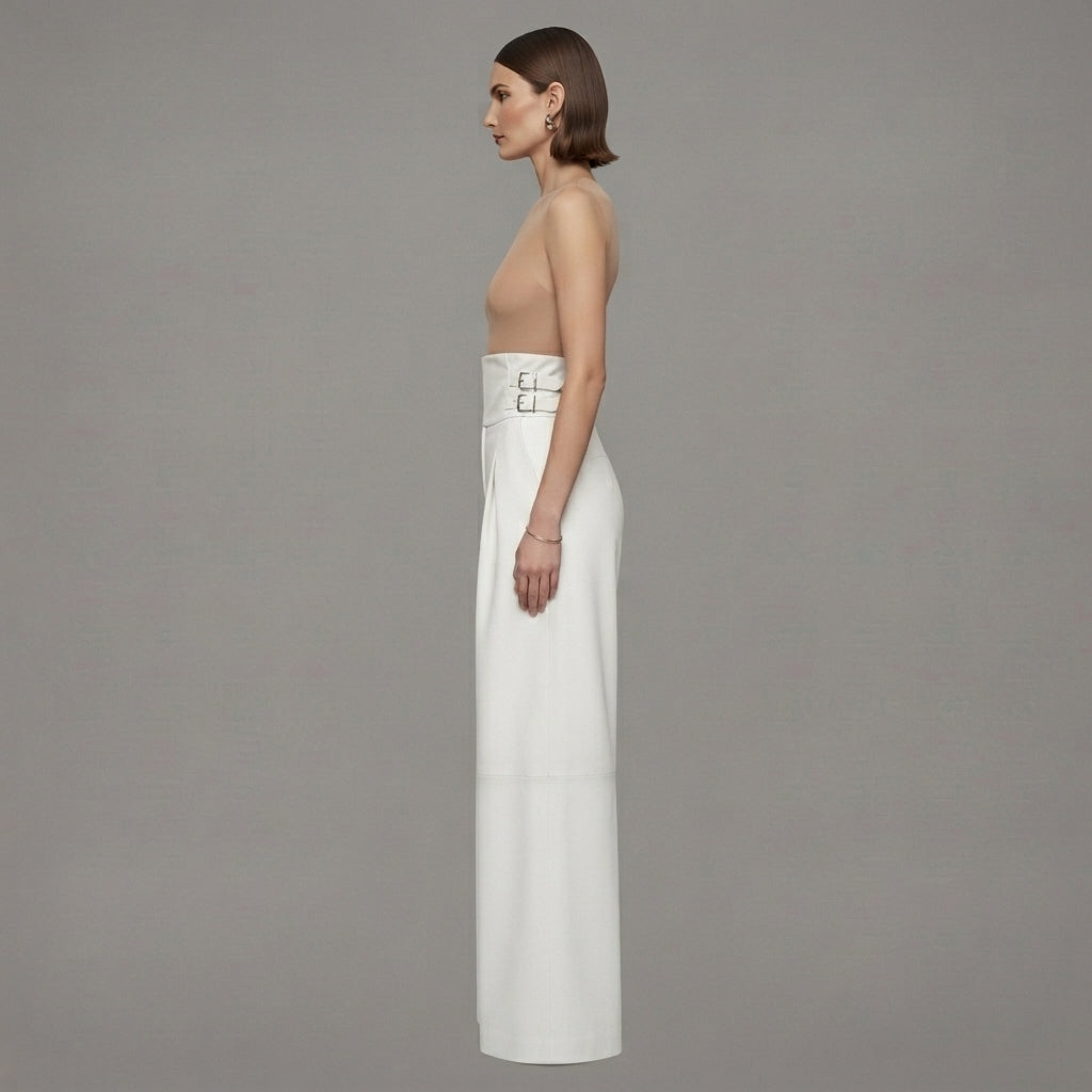 Women's White Leather Pant