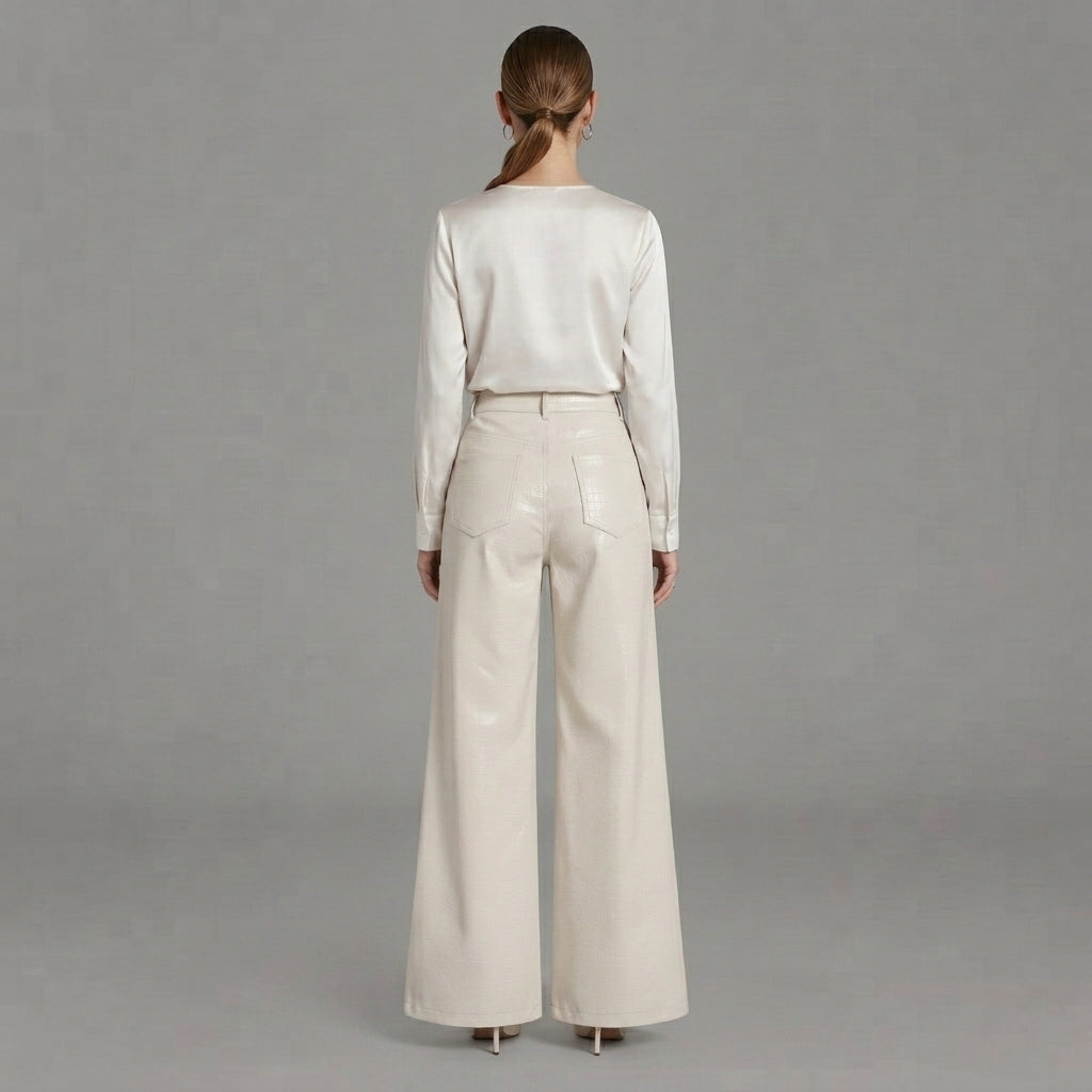 Women's White Leather Pant