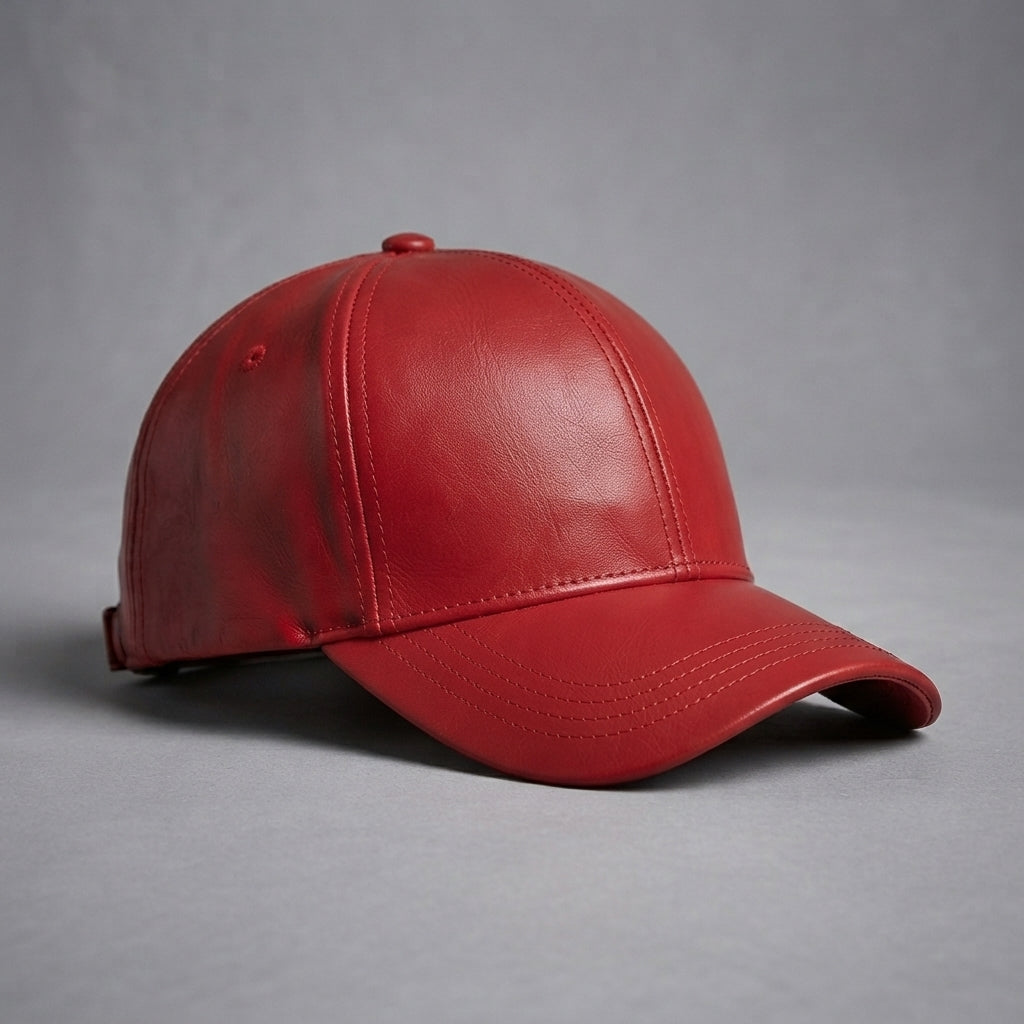 Red Leather Premium Cap For Men