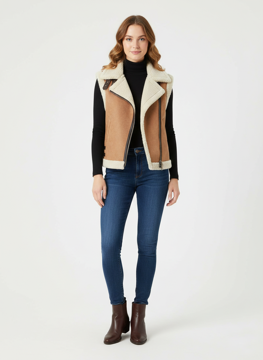 Women's Brown Shearling Fur Vest