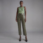 Women's Green  Leather Capri