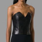 Women's Black V Neck Leather Corset
