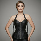 Women's Black Leather Corset with zipper