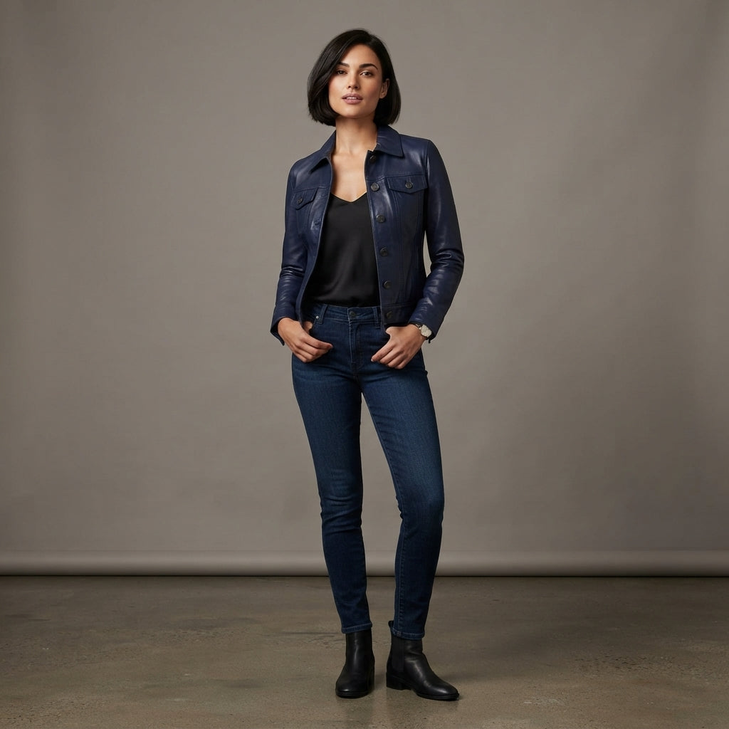 Women's Blue Leather Jacket