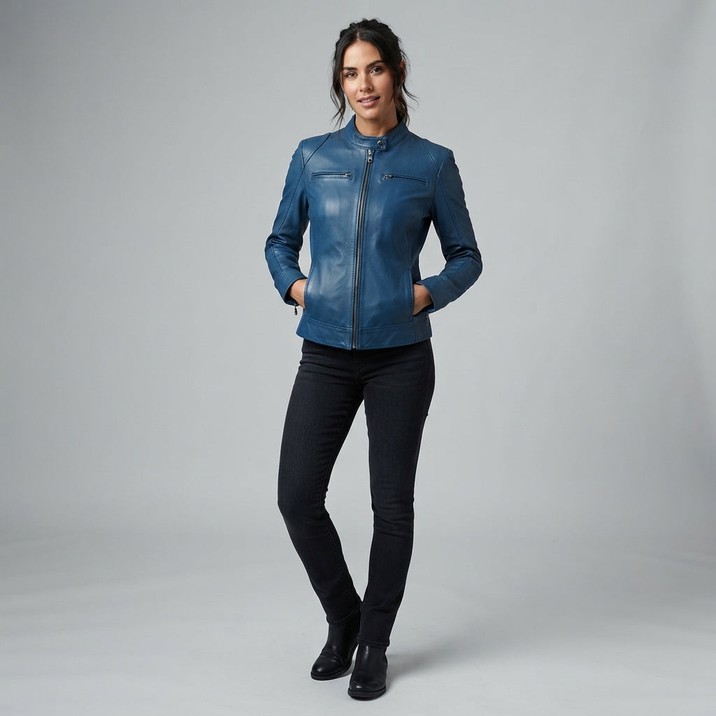 Women's Blue Leather Jacket