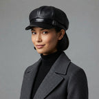 Women's Black  Leather Cap