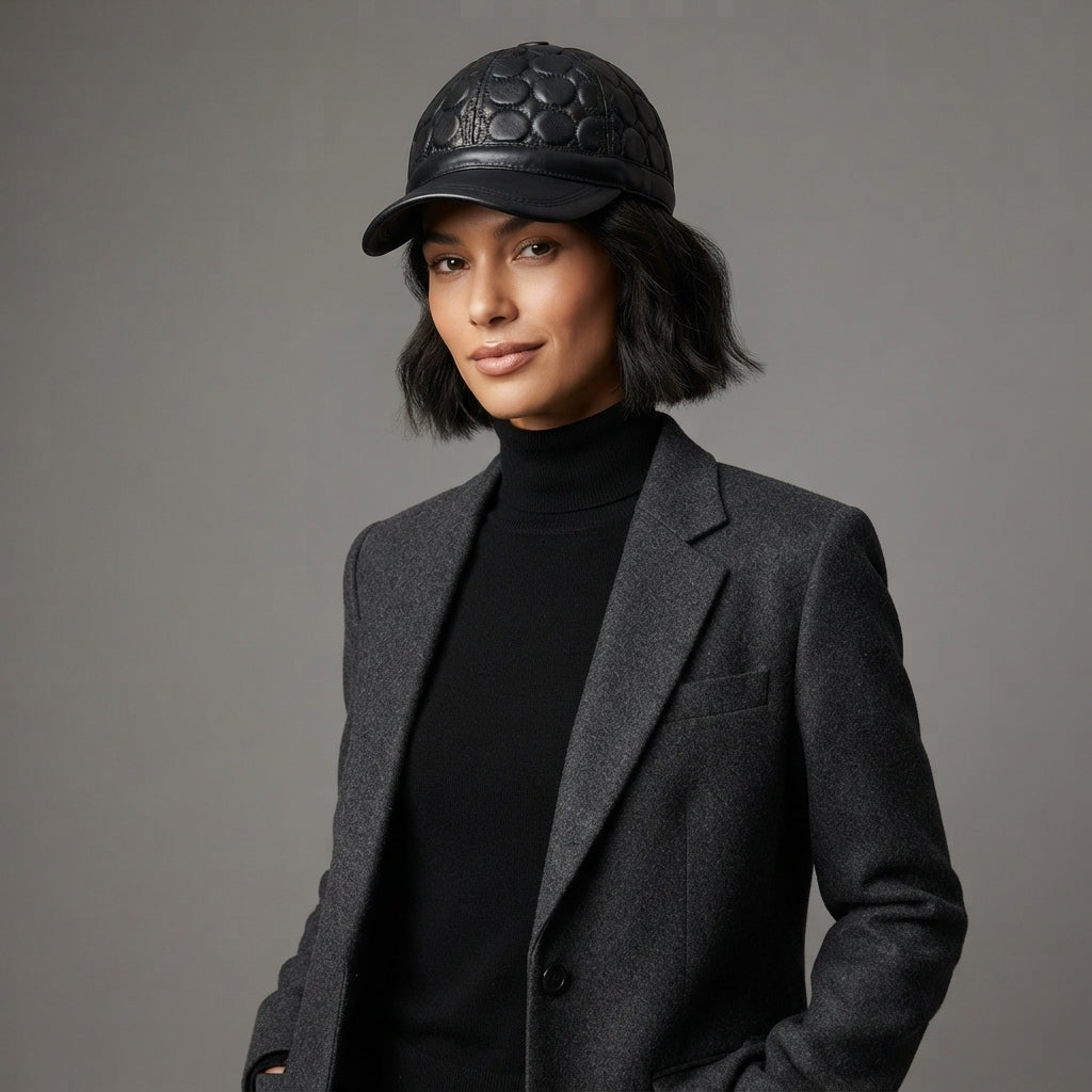 Women's Black  Leather Cap
