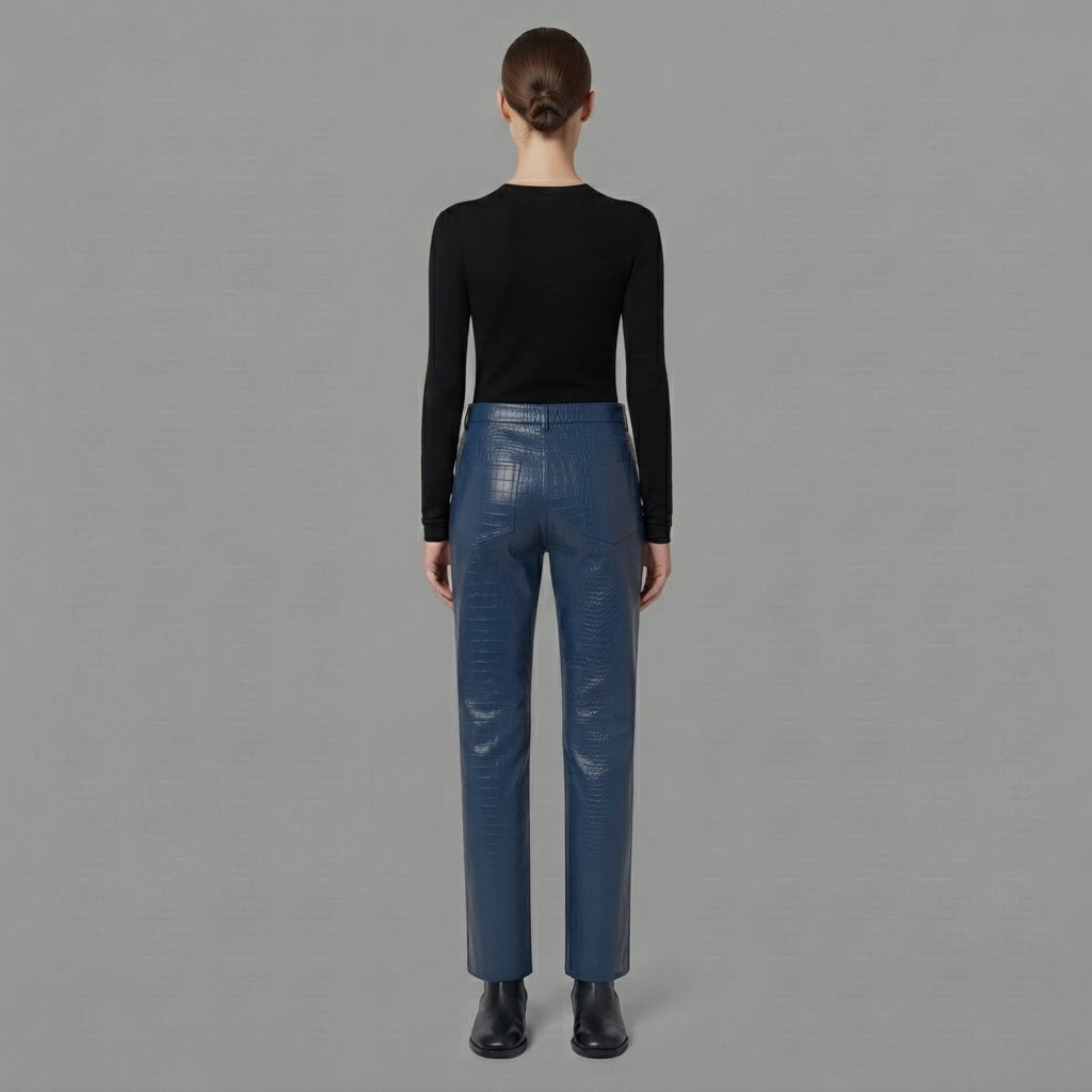 Women's Blue Leather Pant
