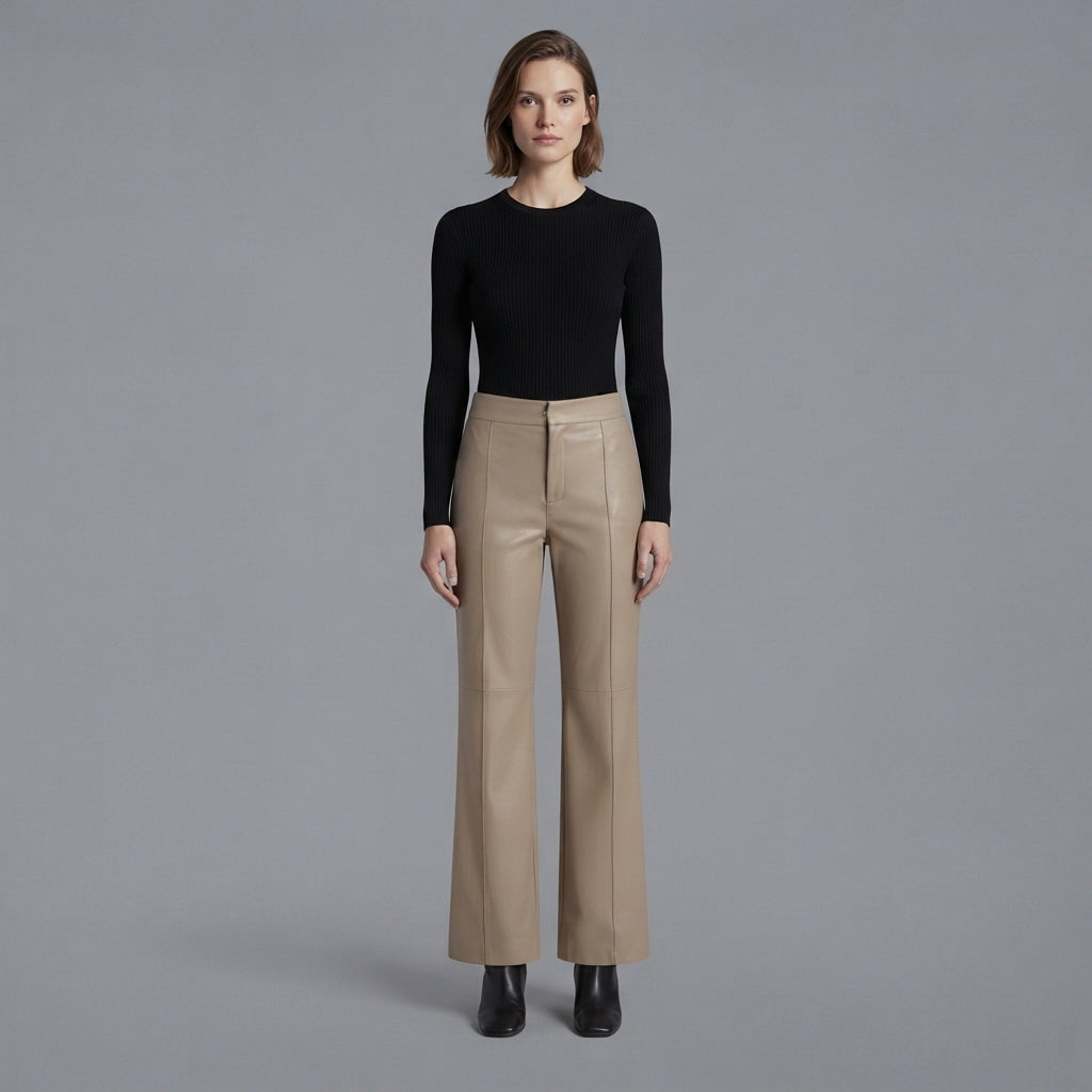Women's Beige Leather Pant