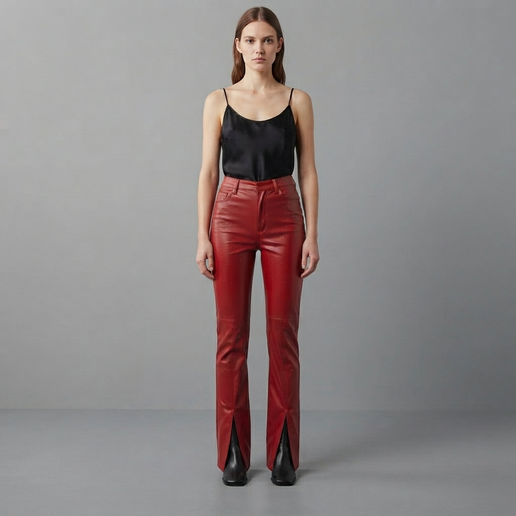 Women's Red Leather Pant