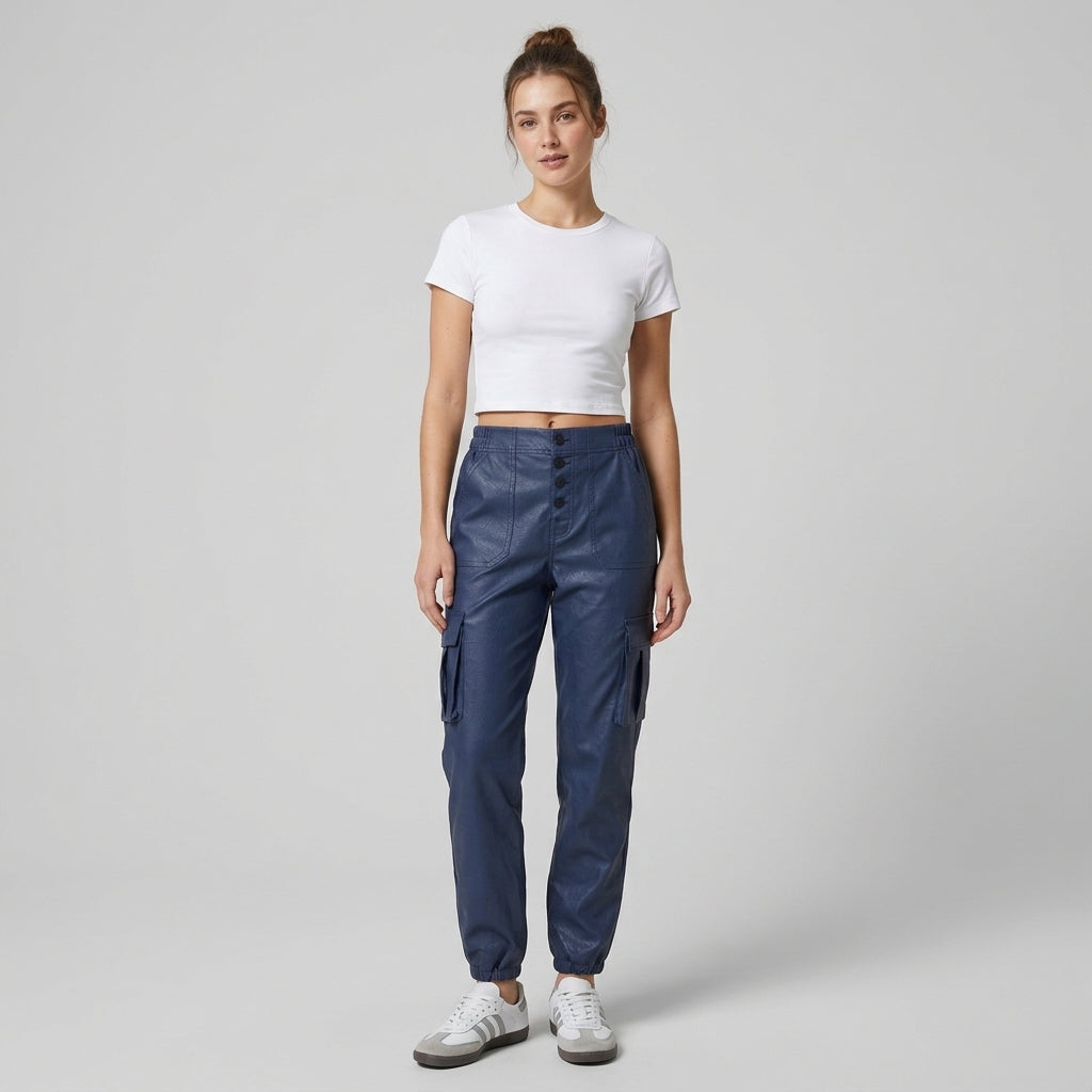 Women's Blue Leather Pant
