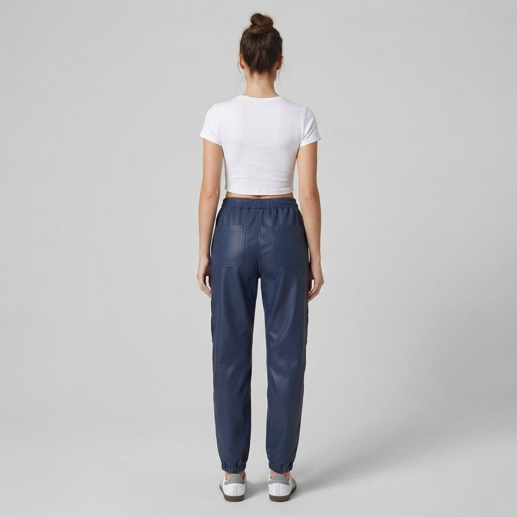 Women's Blue Leather Pant