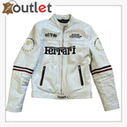 Ferrari F1 Racing Streetwear Lederjacke Weiß
