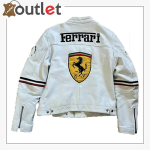 Ferrari F1 Racing Streetwear Leather White Jacket