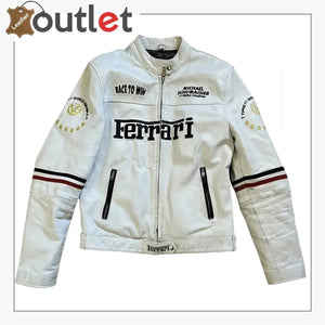 Ferrari F1 Racing Streetwear Leather White Jacket