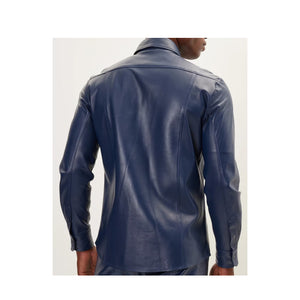 GENUINE Blue Lambskin Leather Shirt