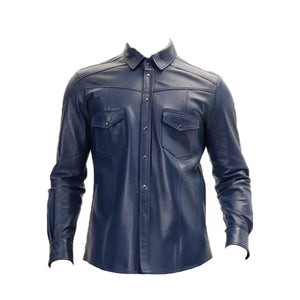 GENUINE Blue Lambskin Leather Shirt
