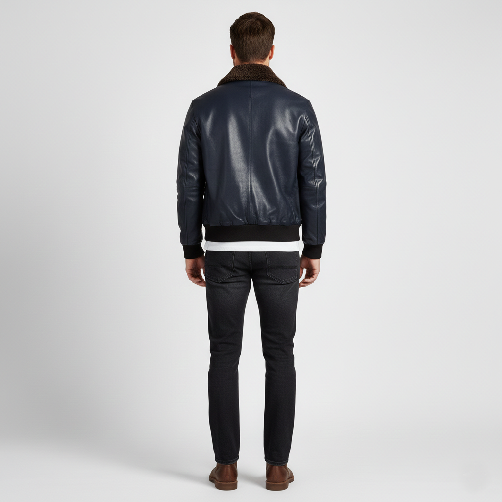 Men's Navy Leather flight bomber jacket