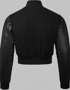 Damen Polo Ralph Lauren Schwarze verkürzte Leder-College-Jacke