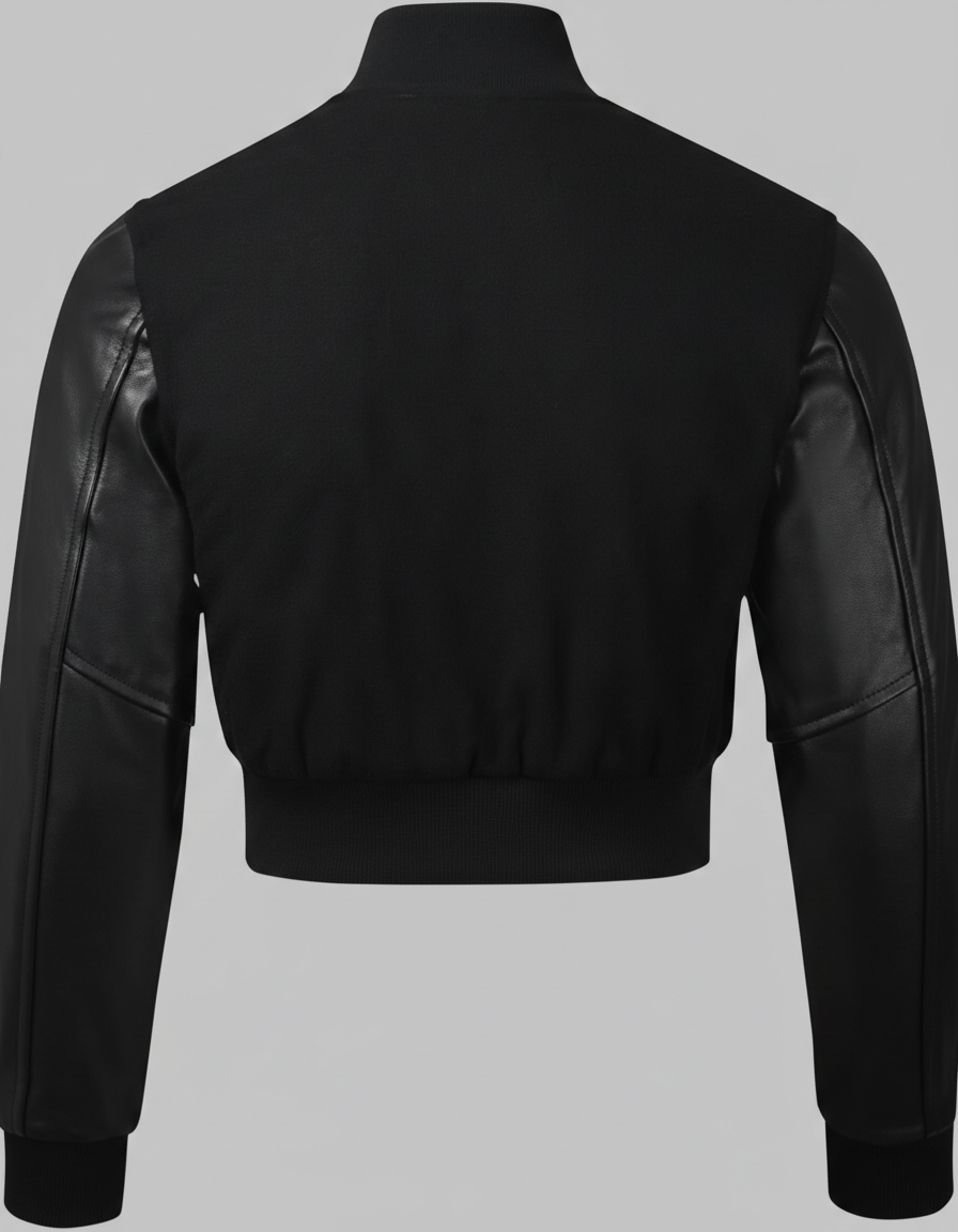 Damen Polo Ralph Lauren Schwarze verkürzte Leder-College-Jacke