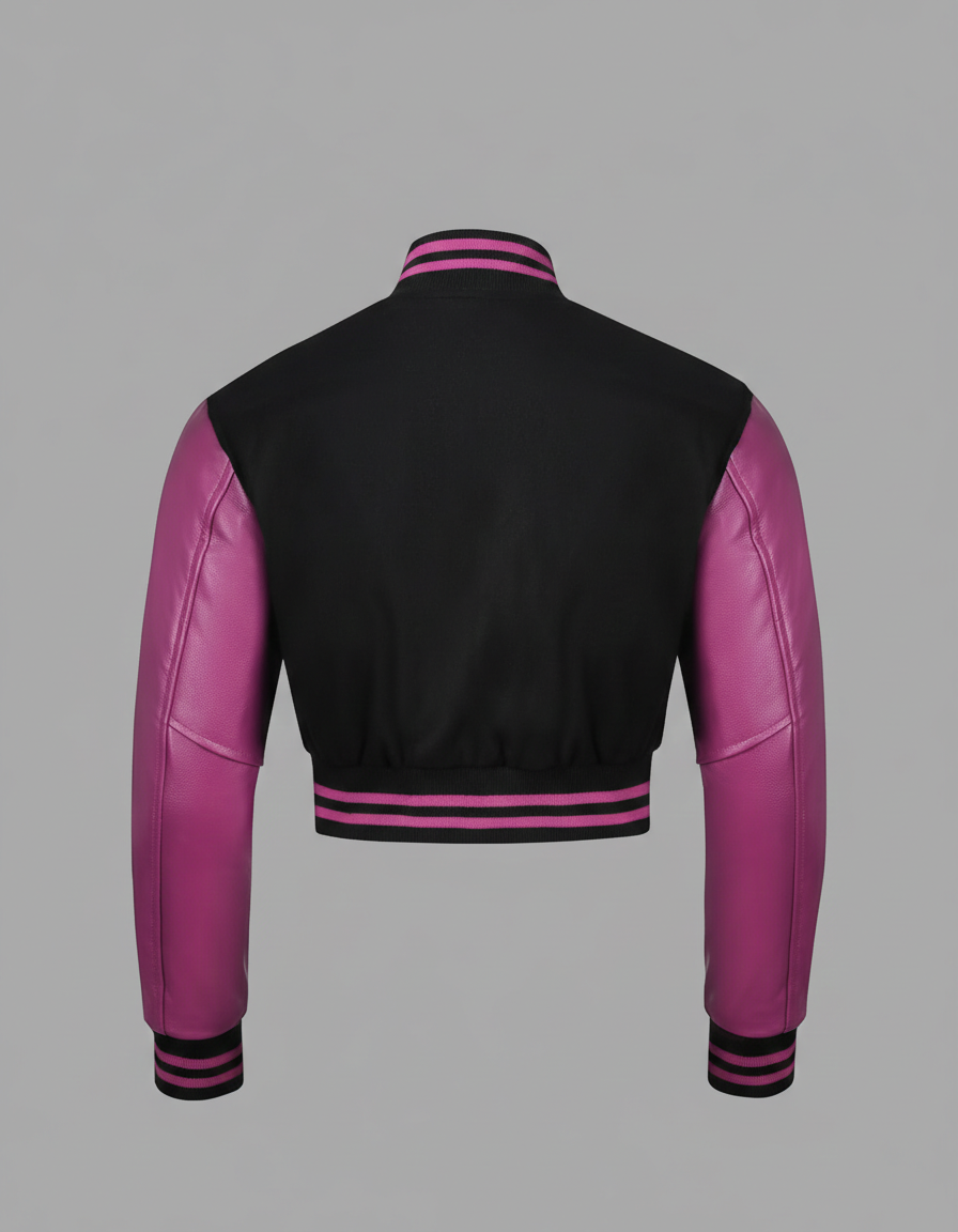 Damen Varsity-Jacke Schwarz & Pink – Bomberjacke mit Druckknöpfen