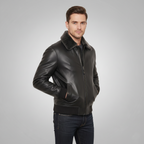 Mens G-1 Flight Bomber Black Leather Jacket