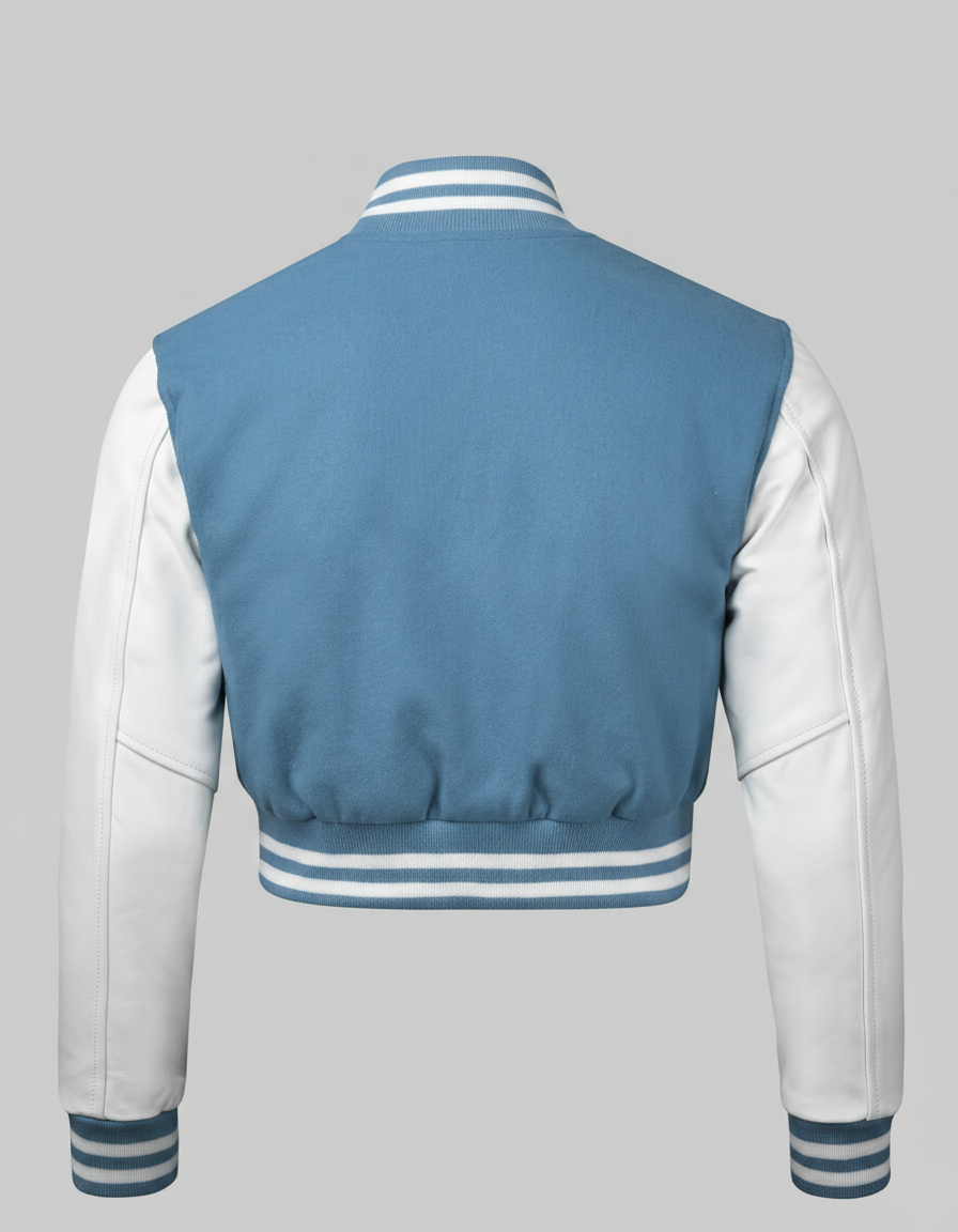 Damen verkürzte College-Jacke in Babyblau