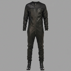 Herren Schwarze Echtleder Slim-Fit Jacke – Rundhals Racer Style