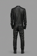 Herren Schwarze Echtleder Slim-Fit Jacke – Rundhals Racer Style