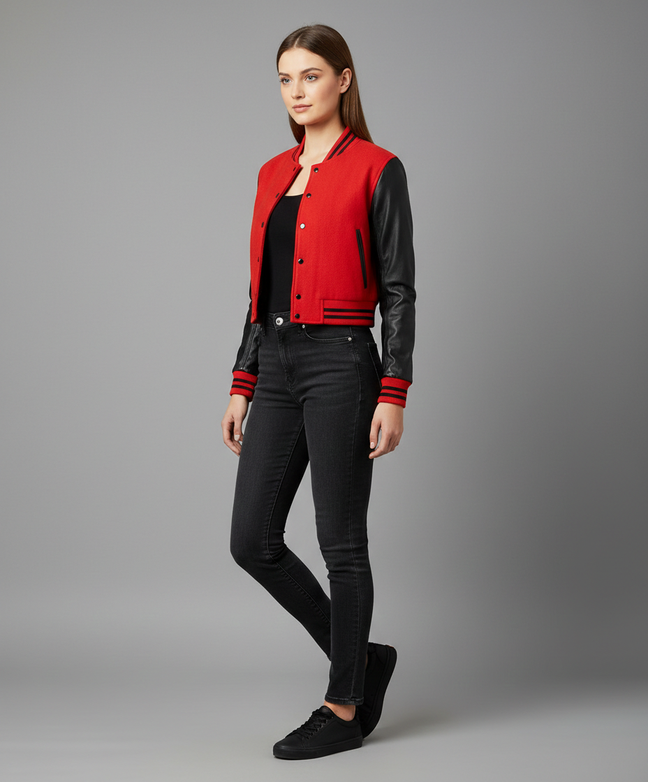 Damen Collegejacke Rot & Schwarz