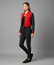 Load image into Gallery viewer, Women’s Red &amp; Black Varsity Jacket
