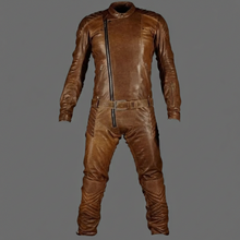 Load image into Gallery viewer, Men’s Brown Leather Racing Jumpsuit – Vintage Biker Moto Suit
