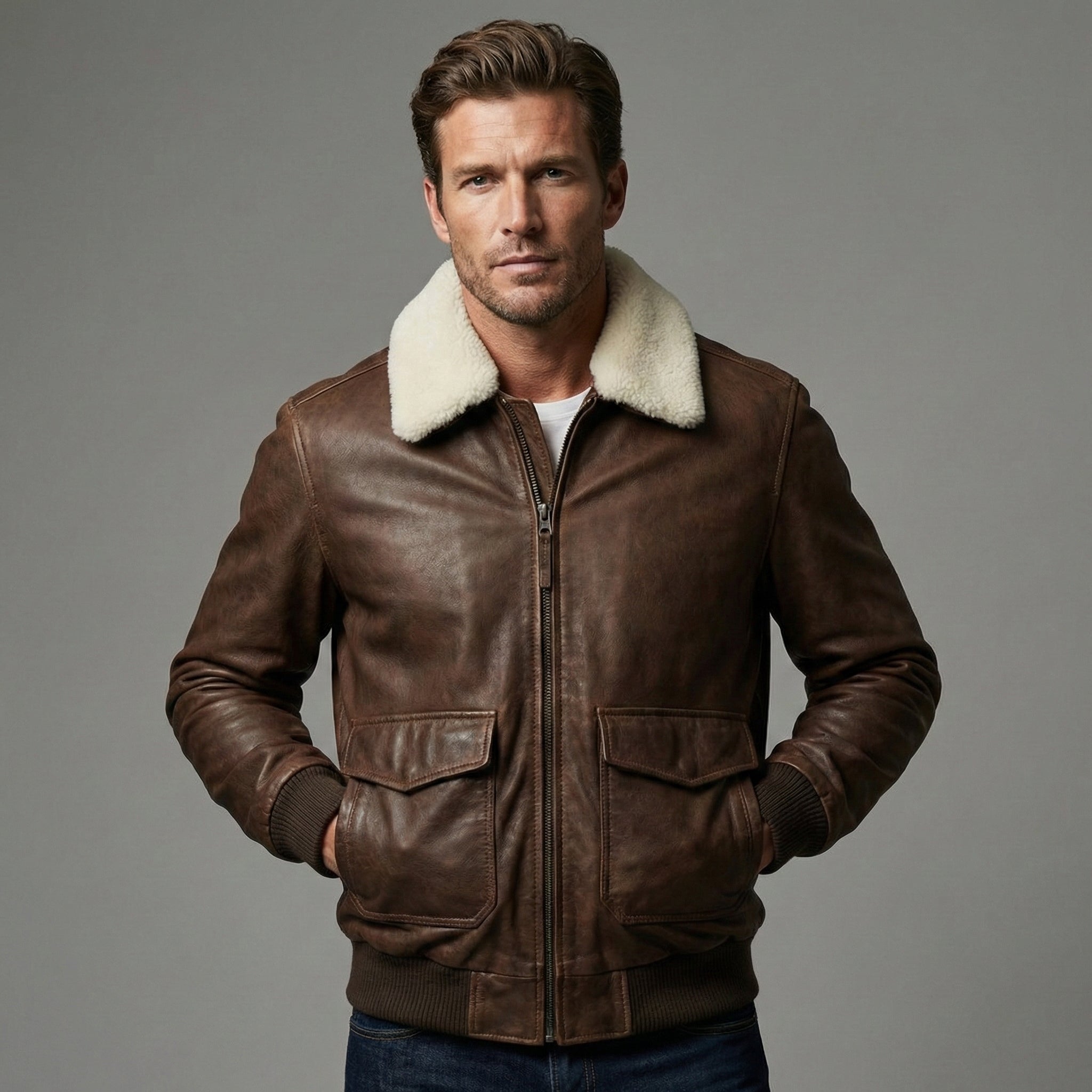 Classic Brown Sheepskin FlightJacket for Men