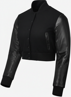 Damen Polo Ralph Lauren Schwarze verkürzte Leder-College-Jacke