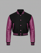 Damen Varsity-Jacke Schwarz & Pink – Bomberjacke mit Druckknöpfen
