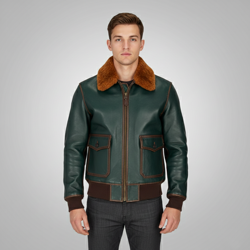 Men's Green Leather Jackets Flight Jackets