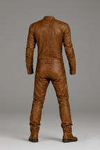 Men’s Brown Leather Racing Jumpsuit – Vintage Biker Moto Suit