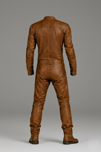 Load image into Gallery viewer, Men’s Brown Leather Racing Jumpsuit – Vintage Biker Moto Suit

